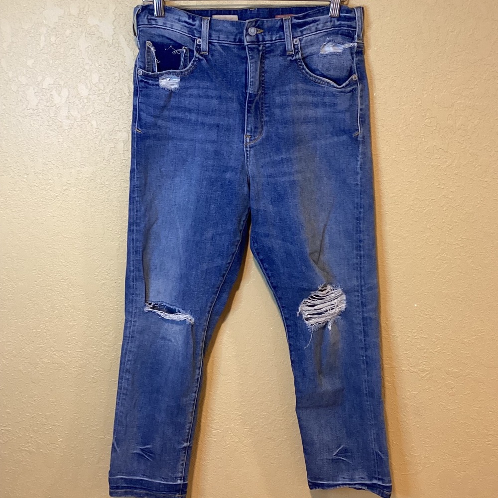 Pilcro for Anthropologie Distressed Vintage Straight High Rise Jeans, Size 31